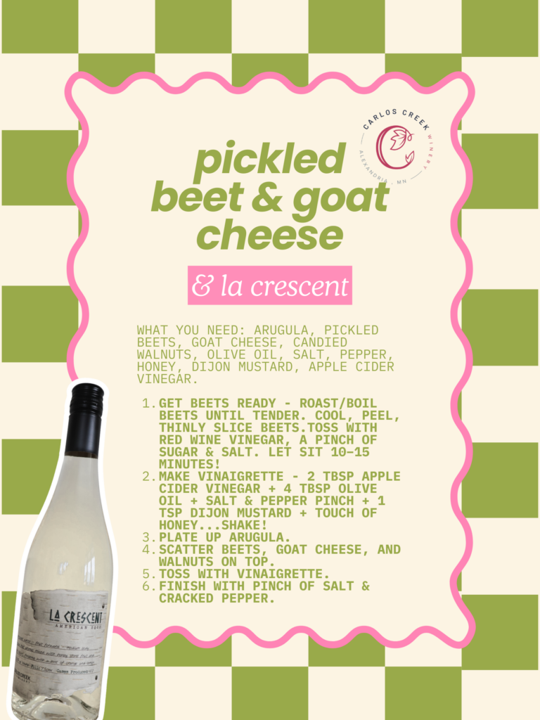 pickled beet and goat cheese salad with carlos creek winery's la crescent wine