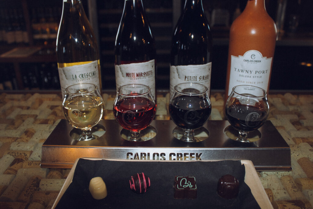 valentine's day weekend wine and chocolate pairing at carlos creek