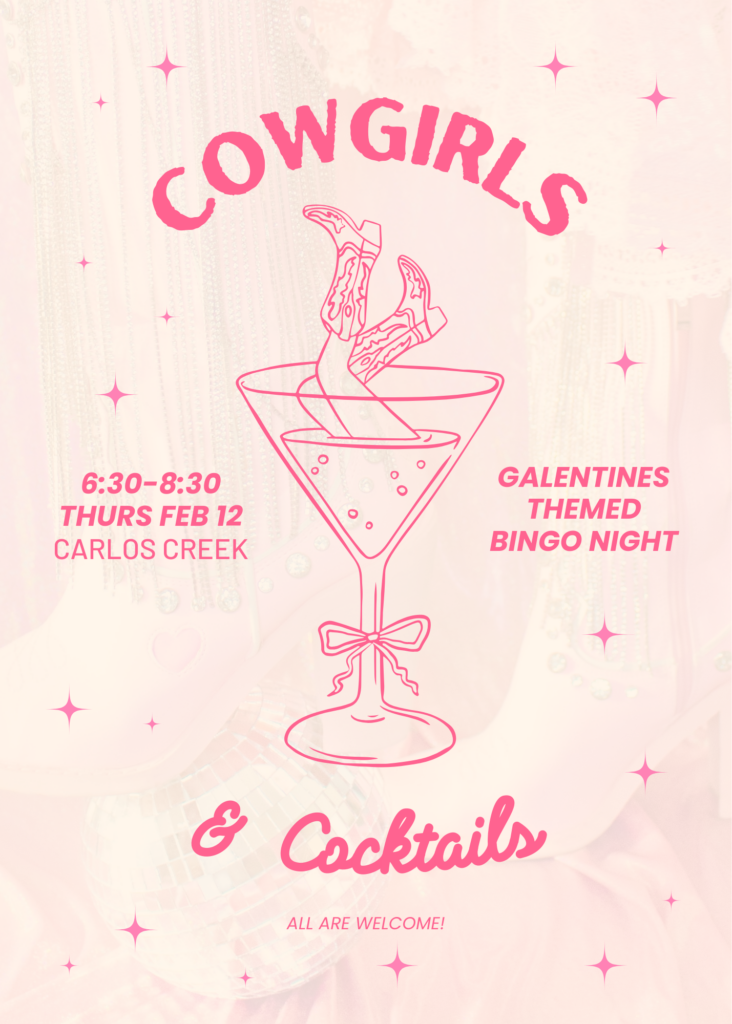 cowgirls and cocktails bingo night feb 12 at carlos creek in alexandria, mn for galentine's